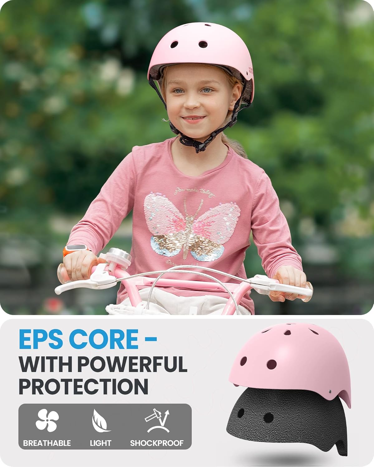OutdoorMaster Youth & Kids Bike Helmet - Adjustable Multi-Sports Skateboard Helmet with Removable Liners for V1168-KID-TK-LP-L