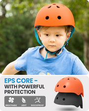OutdoorMaster Youth & Kids Bike Helmet - Adjustable Multi-Sports Skateboard Helmet with Removable Liners for Balance Bike, Toddler Scooter, One Wheel Hoverboard-Orange-Small