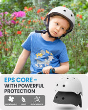 OutdoorMaster Youth & Kids Bike Helmet - Adjustable Multi-Sports Skateboard Helmet with Removable Liners for Balance Bike, Toddler Scooter, One Wheel Hoverboard-White-Medium
