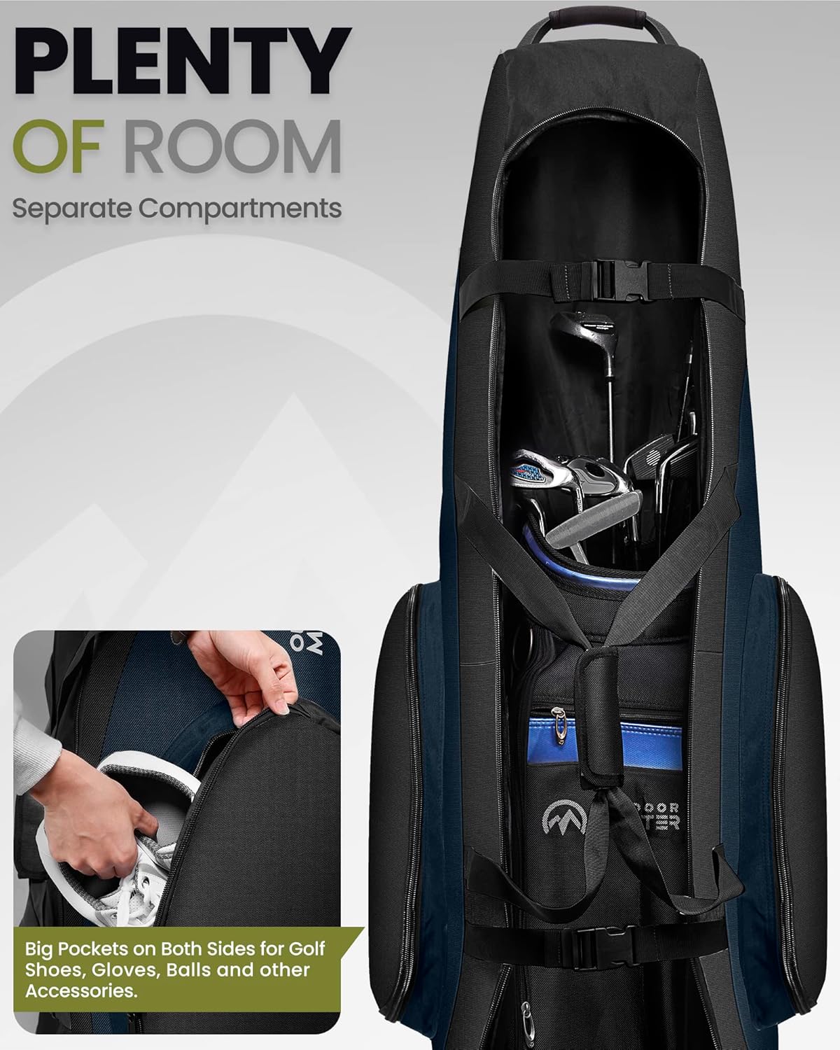 OutdoorMaster Padded Golf Club Travel Bag with Wheels, 900D Heavy Duty Oxford Waterproof -Alligators-Blue V1168-L0-XLZY-63SU