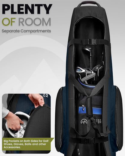 OutdoorMaster Padded Golf Club Travel Bag with Wheels, 900D Heavy Duty Oxford Waterproof -Alligators-Blue V1168-L0-XLZY-63SU