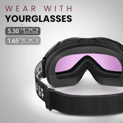 OutdoorMaster OTG Ski Goggles - Over Glasses Ski/Snowboard Goggles for Men, Women & Youth - 100% UV V1168-LF-B1PM-RJRC