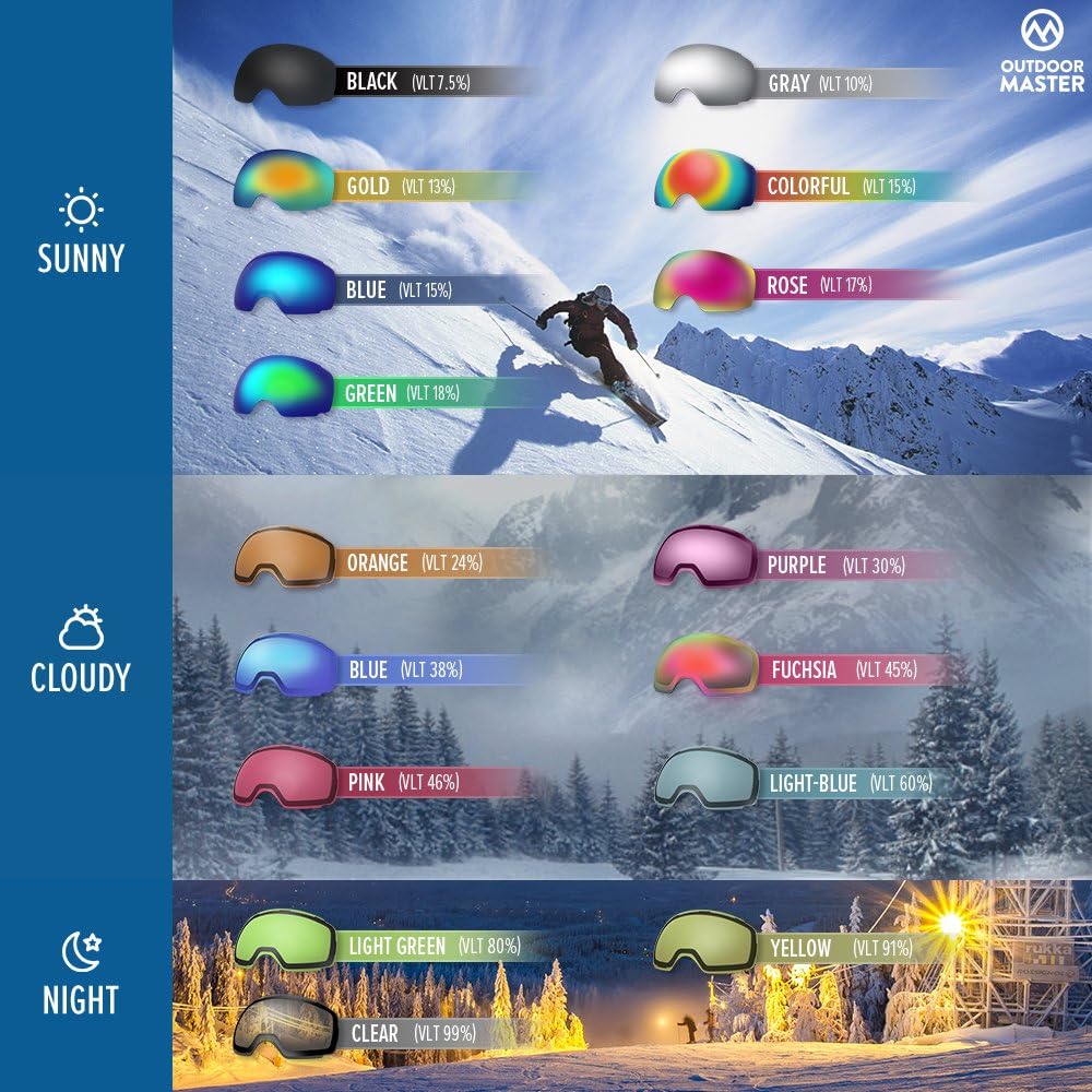 OutdoorMaster OTG Ski Goggles - Over Glasses Ski/Snowboard Goggles for Men, Women & Youth - 100% UV V1168-LF-B1PM-RJRC