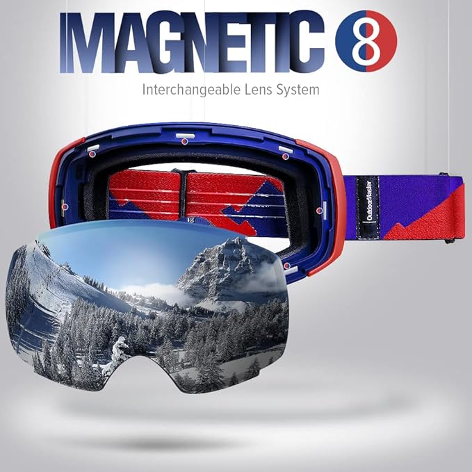 OutdoorMaster Ski Goggles PRO - Frameless, Interchangeable Lens 100% UV400 Protection Snow Goggles for Men & V1168-M6-194W-AS8T