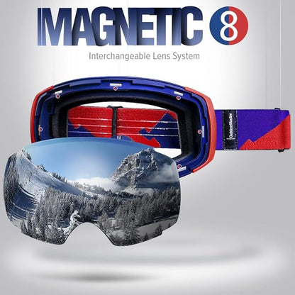 OutdoorMaster Ski Goggles PRO - Frameless, Interchangeable Lens 100% UV400 Protection Snow Goggles for Men & V1168-M6-194W-AS8T