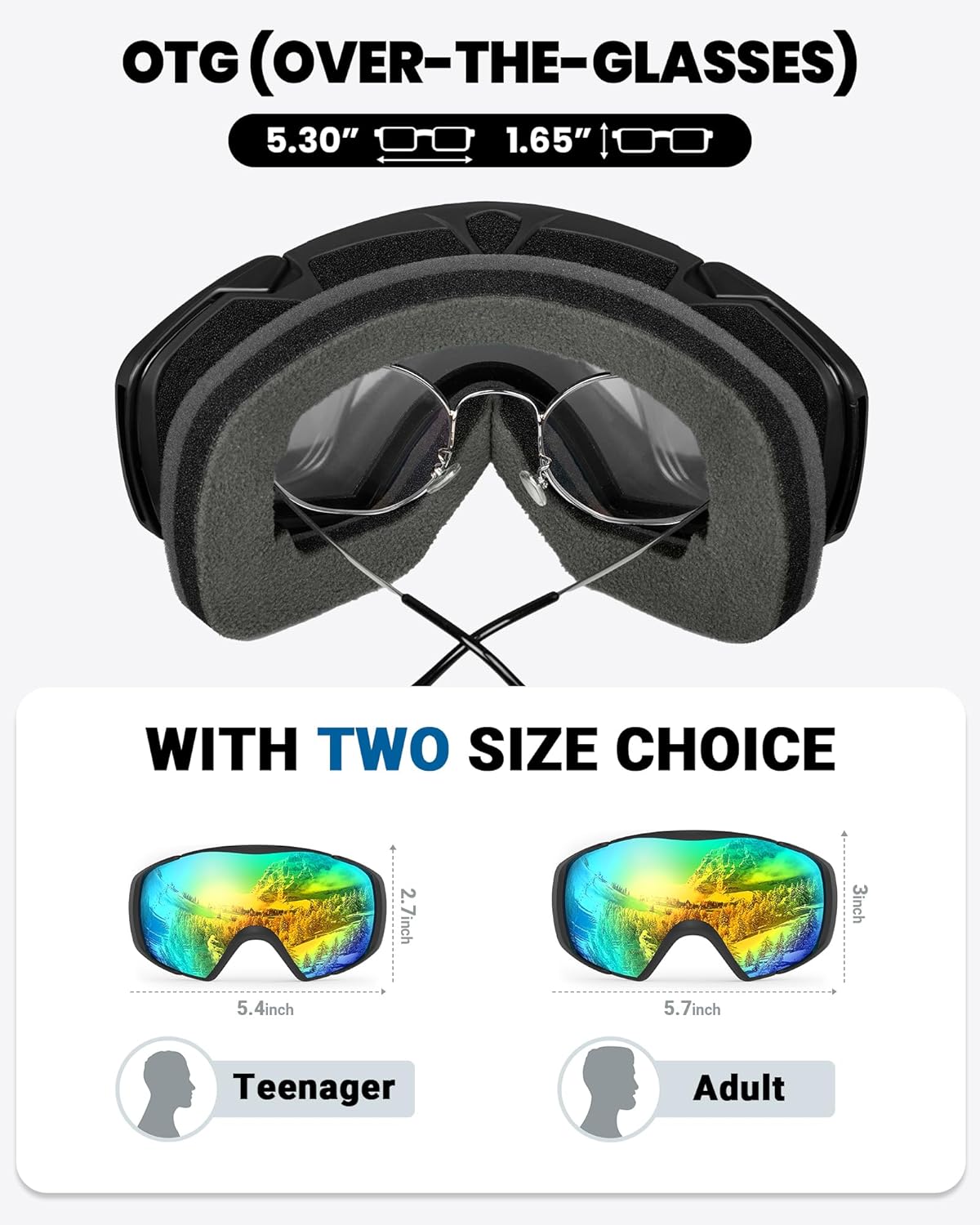 OutdoorMaster Ski Goggles with Cover Snowboard Snow Goggles OTG Anti-Fog -100% UV Protection-OM-18 V1168-NR-2MIW-ONW8