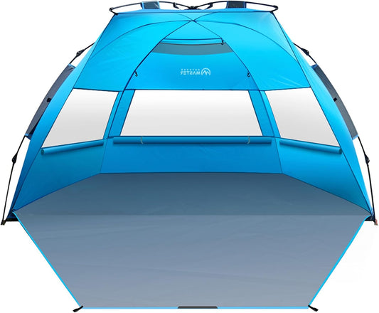 OutdoorMaster Pop Up 3-4 Person Beach Tent X-Large - Easy Setup, Portable Beach Shade Canopy Folding Sun V1168-OM-VA8L-BTNF