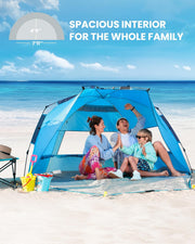 OutdoorMaster Pop Up 3-4 Person Beach Tent X-Large - Easy Setup, Portable Beach Shade Canopy Folding Sun V1168-OM-VA8L-BTNF