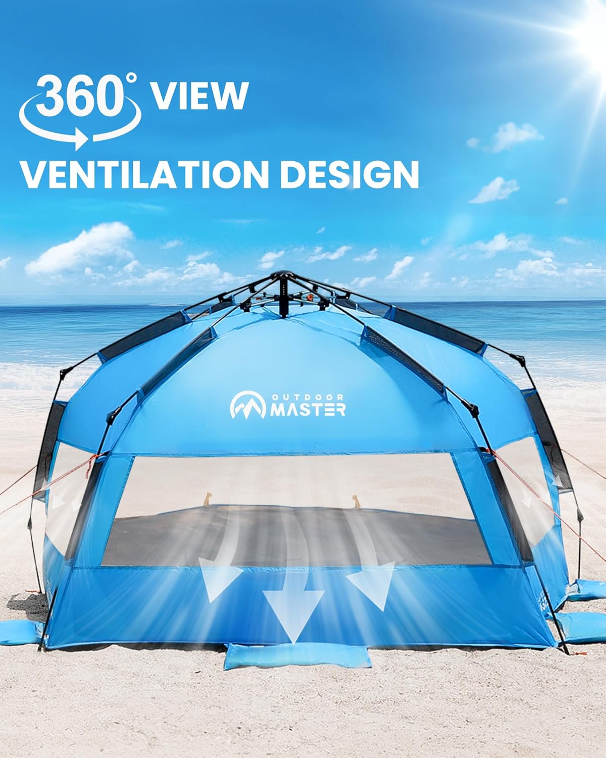 OutdoorMaster Pop Up 3-4 Person Beach Tent X-Large - Easy Setup, Portable Beach Shade Canopy Folding Sun V1168-OM-VA8L-BTNF