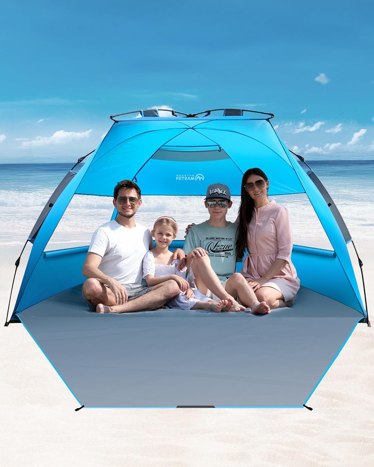 OutdoorMaster Pop Up 3-4 Person Beach Tent X-Large - Easy Setup, Portable Beach Shade Canopy Folding Sun V1168-OM-VA8L-BTNF