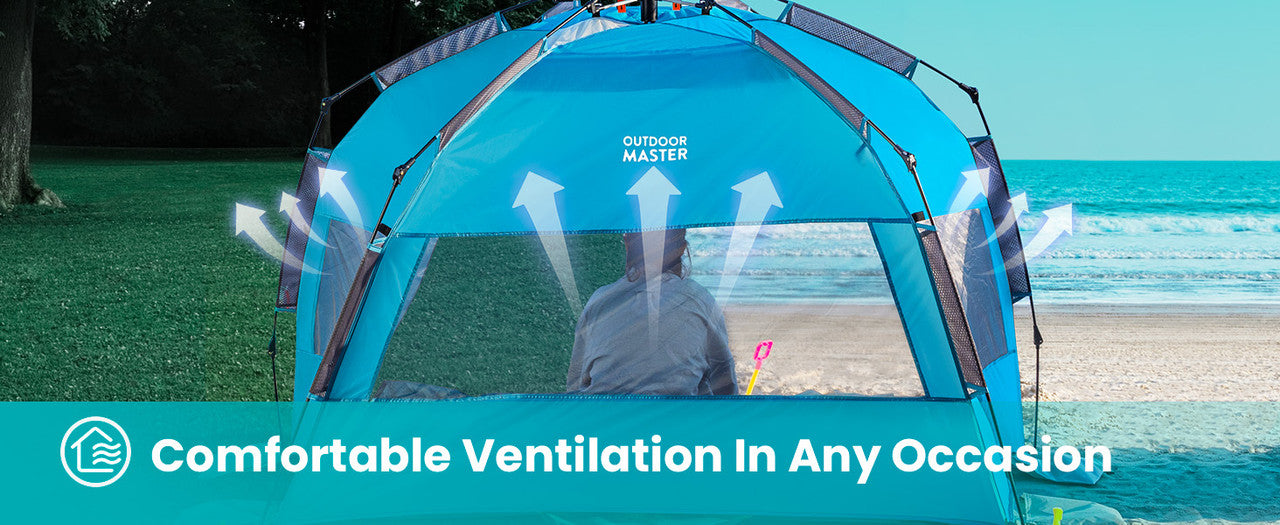 OutdoorMaster Pop Up 3-4 Person Beach Tent X-Large - Easy Setup, Portable Beach Shade Canopy Folding Sun V1168-OM-VA8L-BTNF