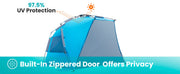 OutdoorMaster Pop Up 3-4 Person Beach Tent X-Large - Easy Setup, Portable Beach Shade Canopy Folding Sun V1168-OM-VA8L-BTNF
