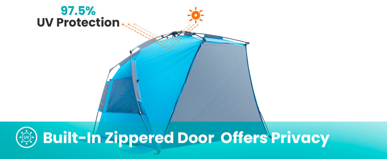 OutdoorMaster Pop Up 3-4 Person Beach Tent X-Large - Easy Setup, Portable Beach Shade Canopy Folding Sun V1168-OM-VA8L-BTNF