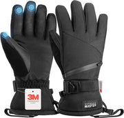 OutdoorMaster Ski Snow Gloves for Women & Men - 3M Thinsulate Waterproof Snowboard Winter Warm Windproof Snowmobile Gloves with Double-Pocket-Black,Medium