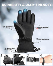 OutdoorMaster Ski Snow Gloves for Women & Men - 3M Thinsulate Waterproof Snowboard Winter Warm Windproof Snowmobile Gloves with Double-Pocket-Black,Medium