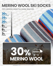 OutdoorMaster Ski Socks 4-Pack Merino Wool, Over The Calf Non-Slip Cuff for Men & Women
