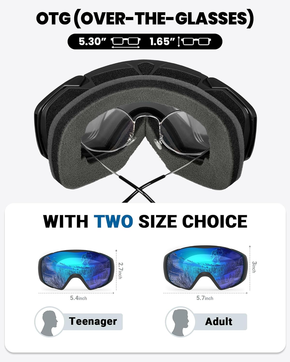 OutdoorMaster Ski Goggles with Cover Snowboard Snow Goggles OTG Anti-Fog -100% UV Protection-OM-18 V1168-TE-SHSE-KHQ1