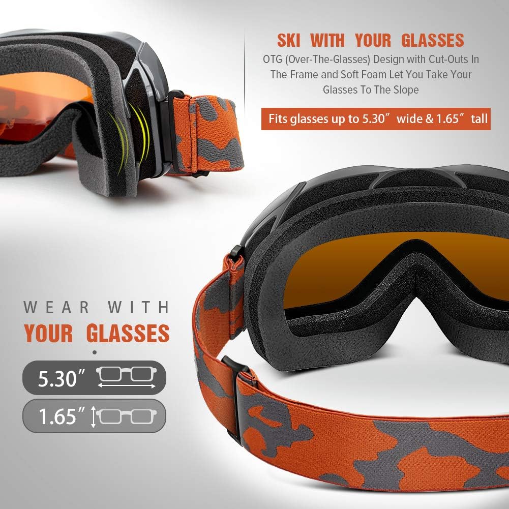 OutdoorMaster OTG Ski Goggles - Over Glasses Ski/Snowboard Goggles for Men, Women & Youth - 100% UV V1168-TK-8OZP-4UY1