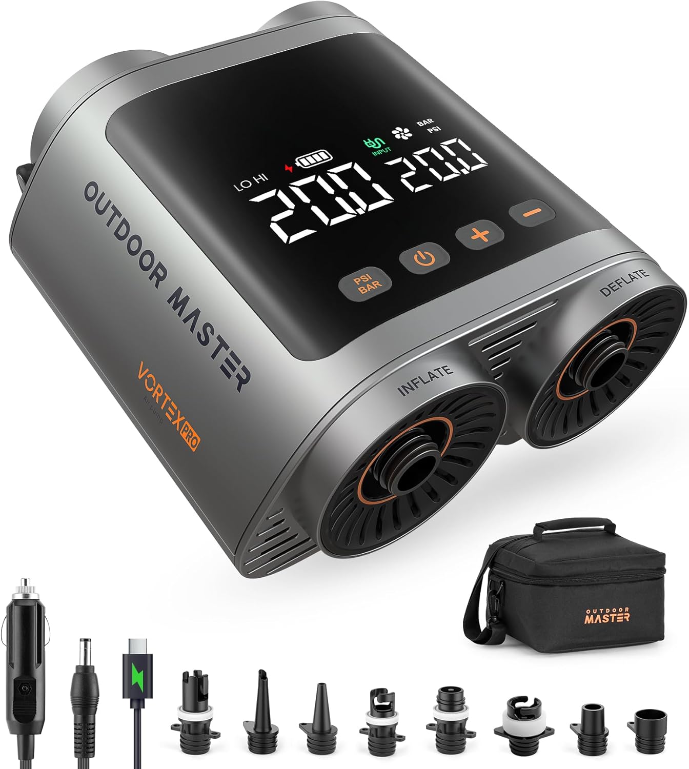 OutdoorMaster Vortex Pro 57.7Wh Rechargeable Paddle Board Pump Portable, Electric SUP Pump Battery for 3 SUPs V1168-YQ-AP36-I5NA