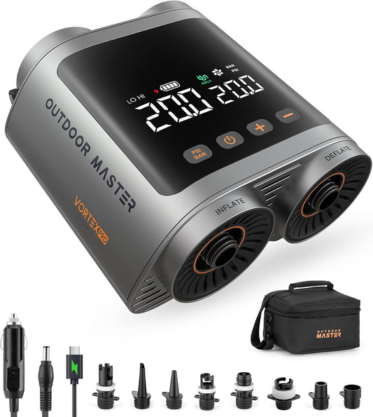 OutdoorMaster Vortex Pro 57.7Wh Rechargeable Paddle Board Pump Portable, Electric SUP Pump Battery for 3 SUPs V1168-YQ-AP36-I5NA