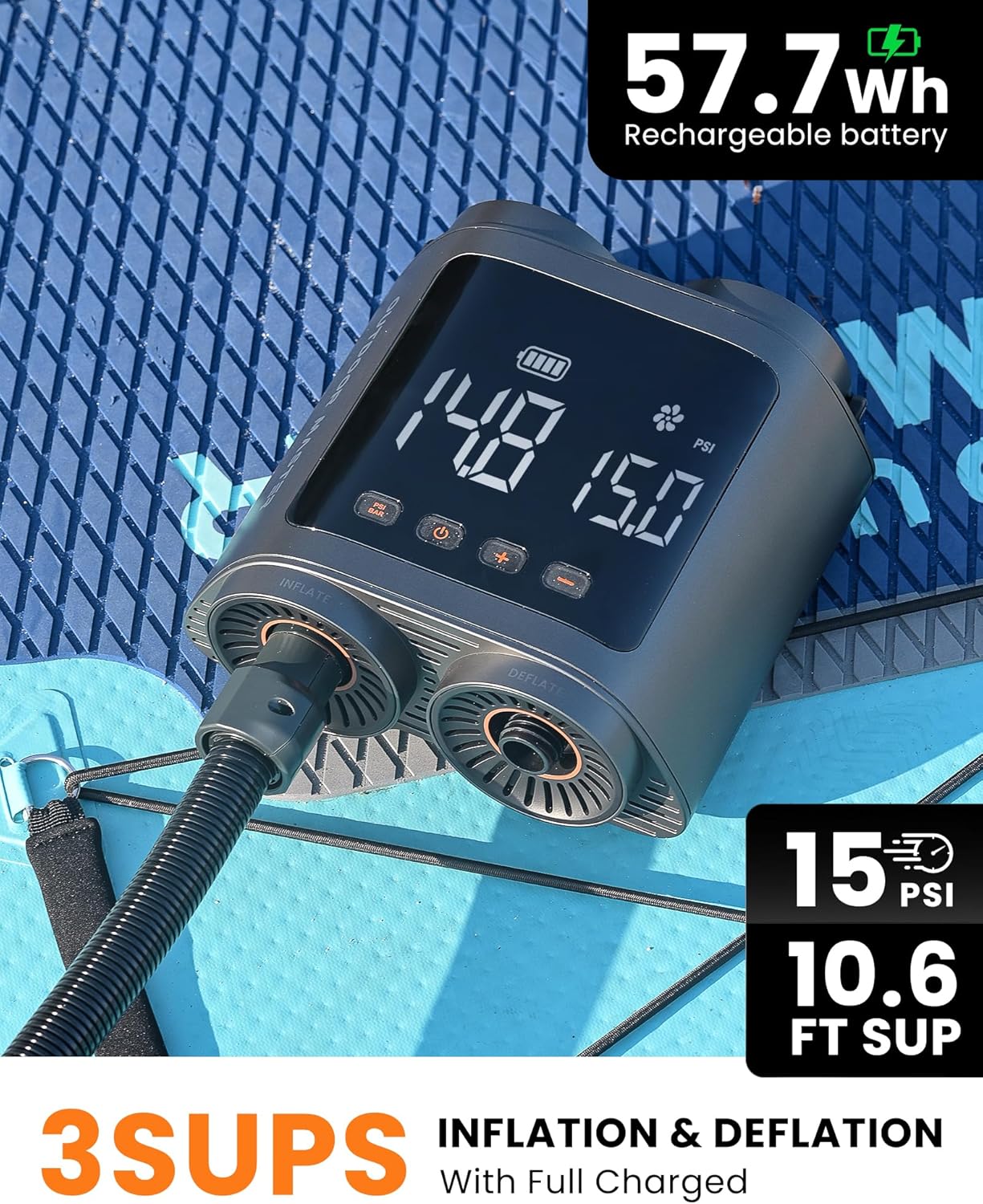 OutdoorMaster Vortex Pro 57.7Wh Rechargeable Paddle Board Pump Portable, Electric SUP Pump Battery for 3 SUPs V1168-YQ-AP36-I5NA