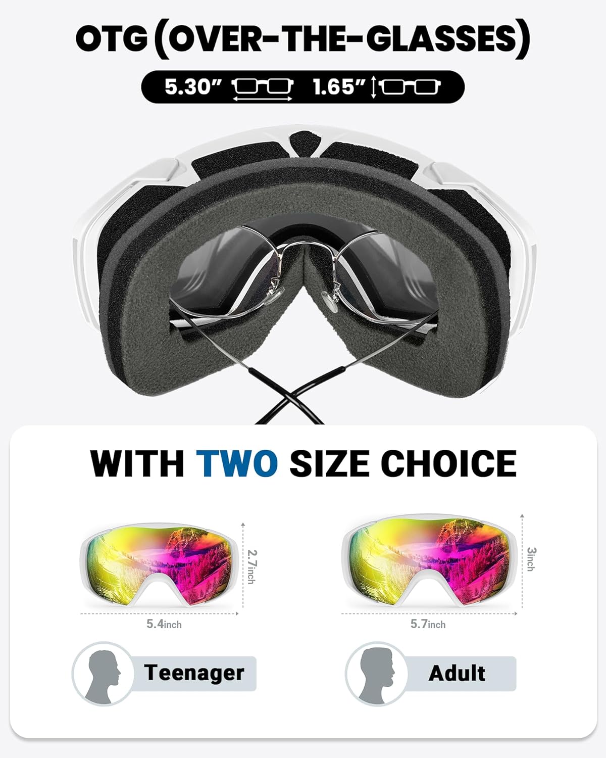 OutdoorMaster Ski Goggles with Cover Snowboard Snow Goggles OTG Anti-Fog -100% UV Protection-OM-18 V1168-Z9-6TVG-QRJR