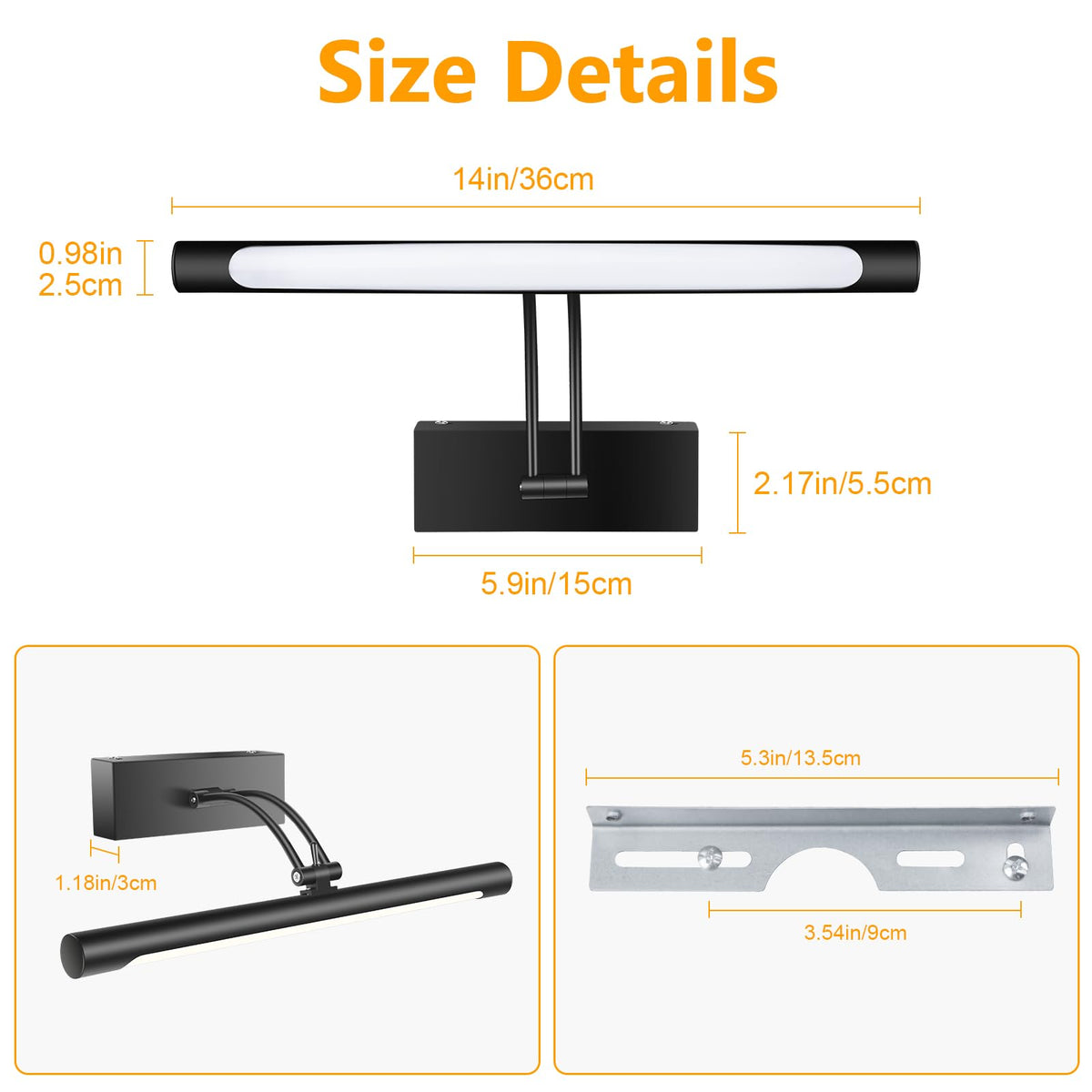 Hardwired Picture Light for Wall Black,14 inch Night Light LED Wall Sconces for Pictures,Dart Board Lights V1171-CB-BLACK-MURAL-LAMP-14IN