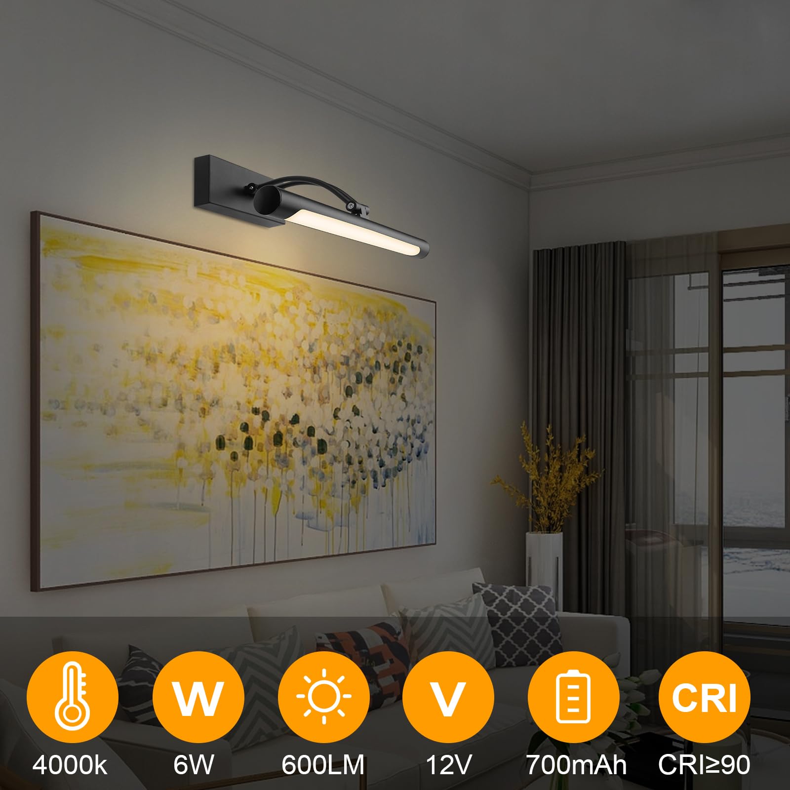 Hardwired Picture Light for Wall Black,14 inch Night Light LED Wall Sconces for Pictures,Dart Board Lights V1171-CB-BLACK-MURAL-LAMP-14IN