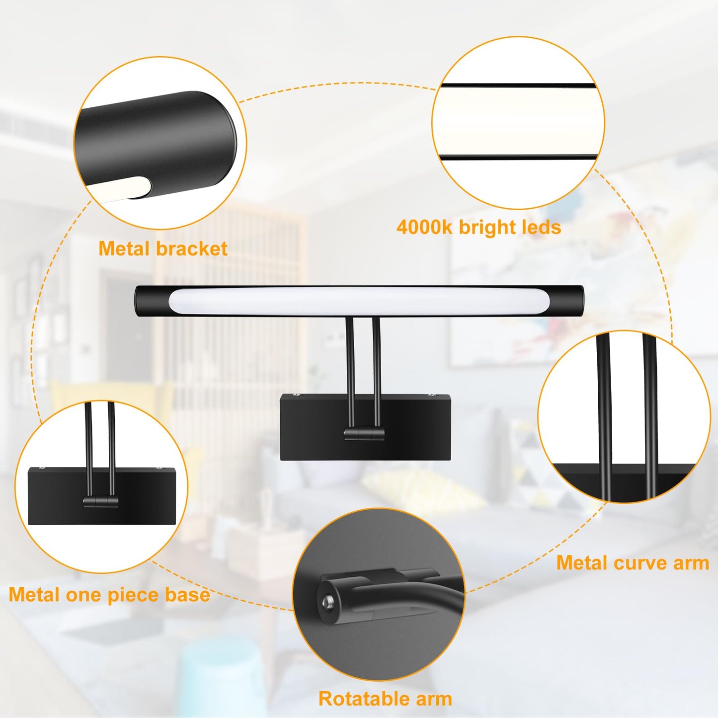 Hardwired Picture Light for Wall Black,14 inch Night Light LED Wall Sconces for Pictures,Dart Board Lights V1171-CB-BLACK-MURAL-LAMP-14IN