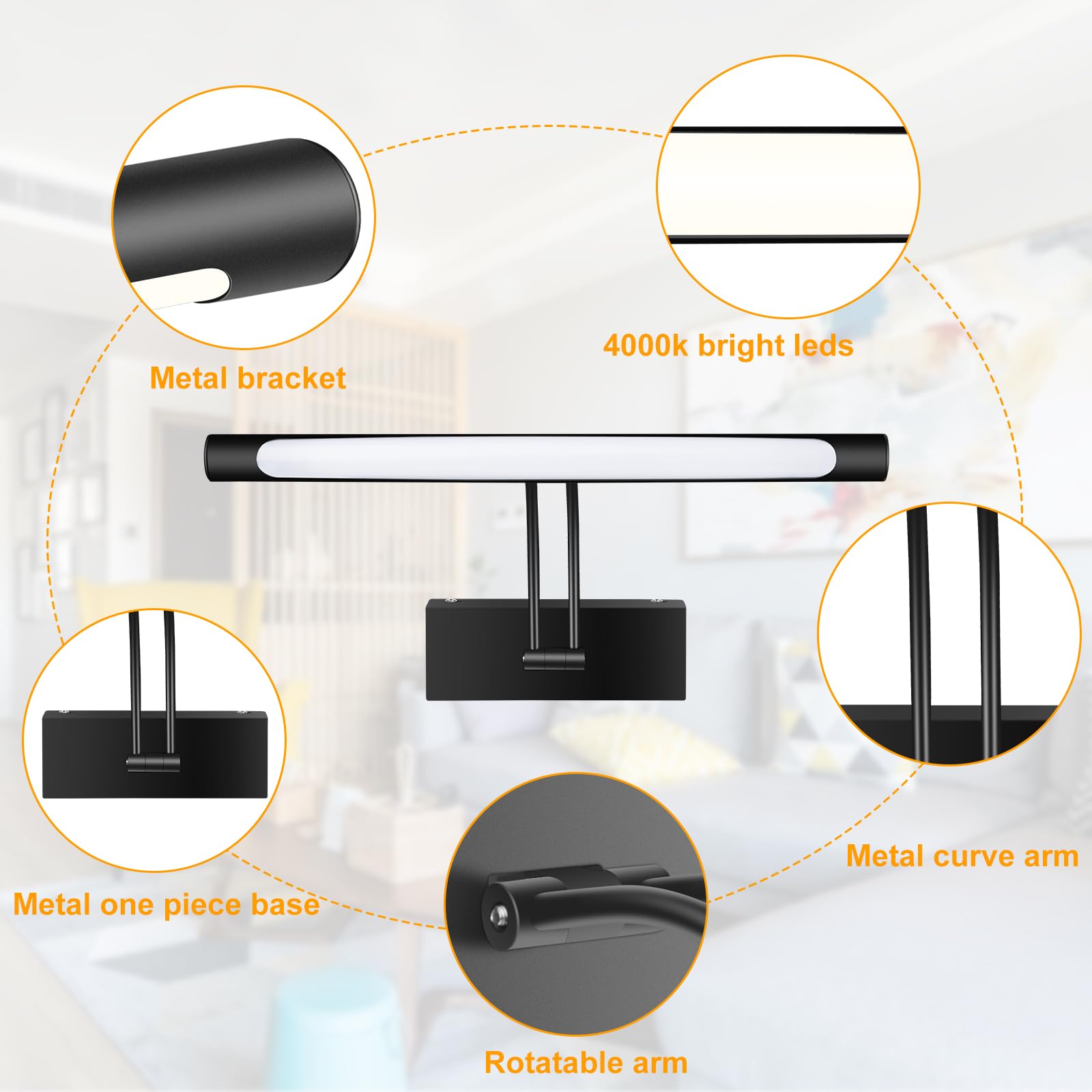 Hardwired Picture Light for Wall Black,14 inch Night Light LED Wall Sconces for Pictures,Dart Board Lights V1171-CB-BLACK-MURAL-LAMP-14IN