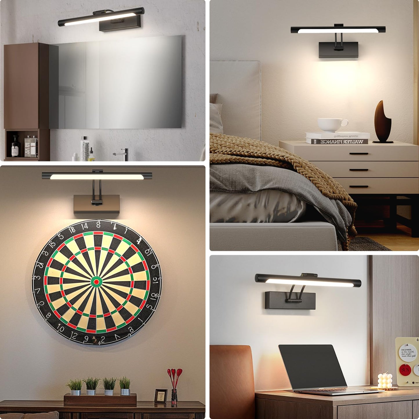 Hardwired Picture Light for Wall Black,14 inch Night Light LED Wall Sconces for Pictures,Dart Board Lights V1171-CB-BLACK-MURAL-LAMP-14IN