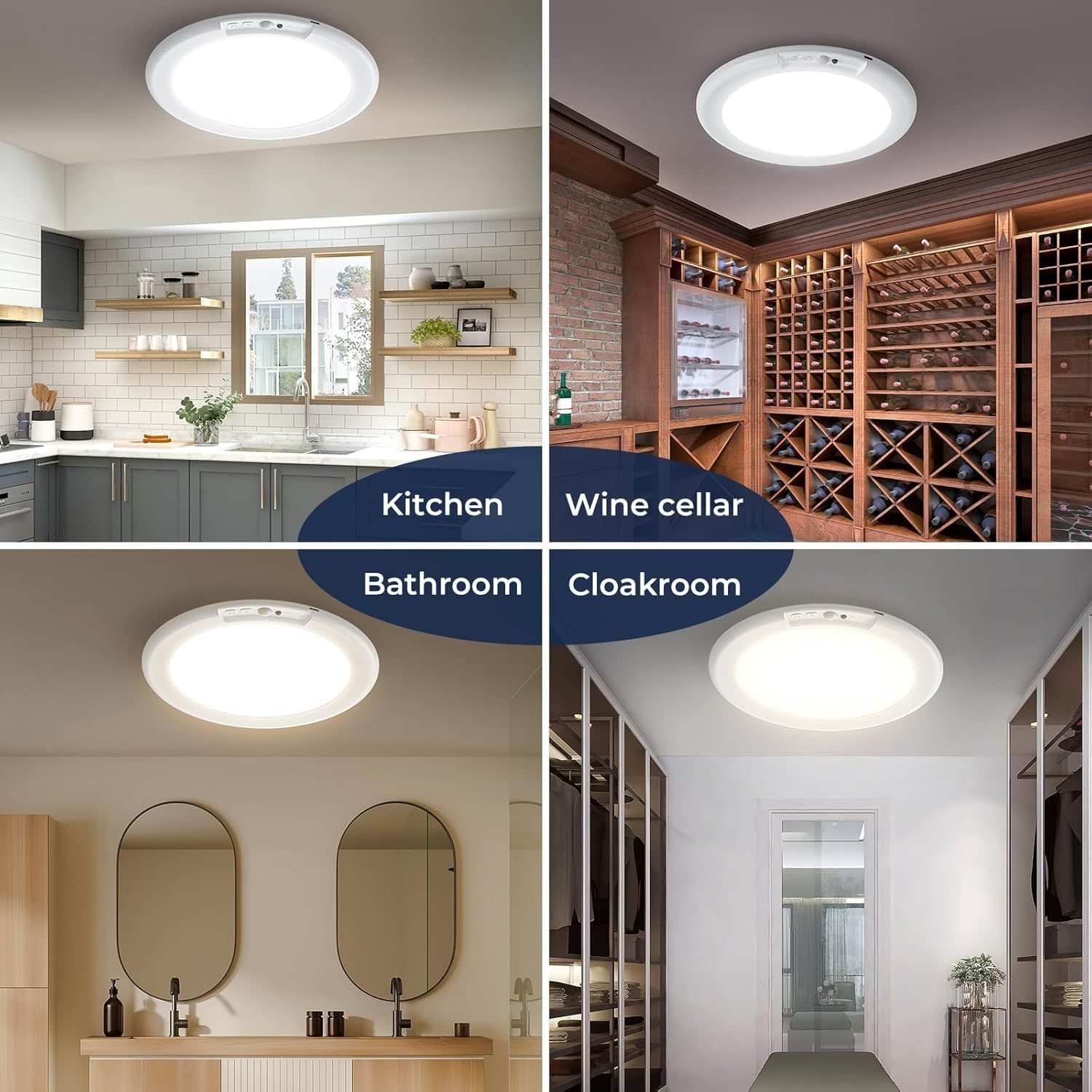 Rechargeable Motion Sensor Ceiling Light with Remote, Battery Ceiling Light Wireless, 3 Colors Dimmable V1171-CB-BOM000591