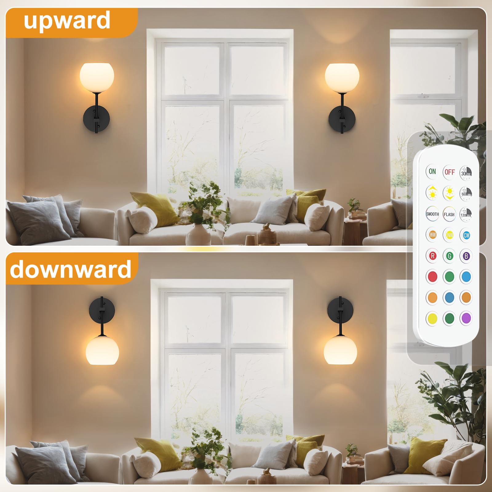 Wall Sconces Set of Two, Wireless Battery Operated Wall Decor with Remote, Sconces Wall Lighting with Glass V1171-CB-BOM000897