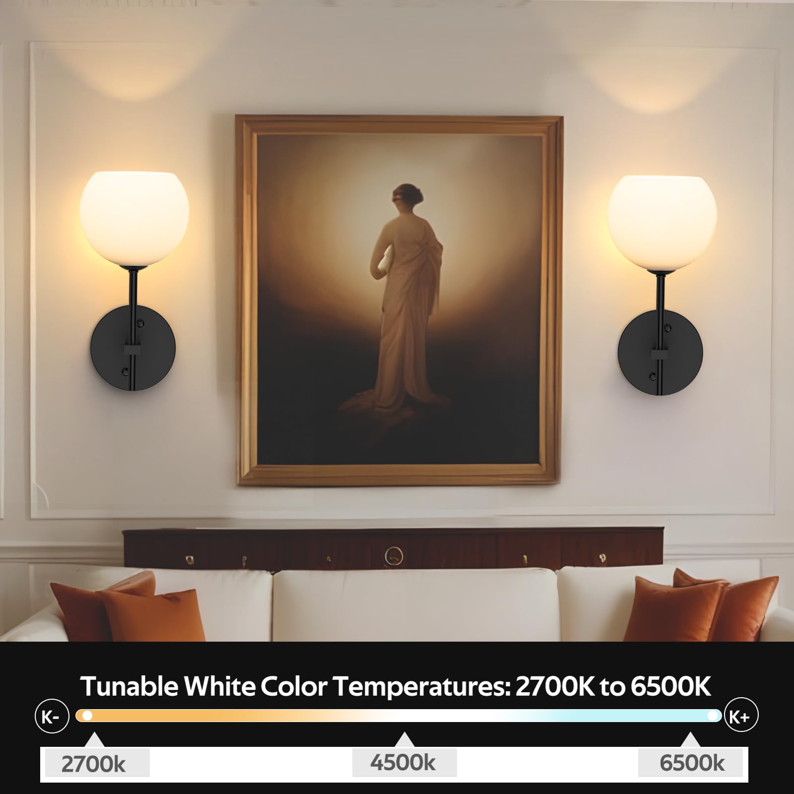 Wall Sconces Set of Two, Wireless Battery Operated Wall Decor with Remote, Sconces Wall Lighting with Glass V1171-CB-BOM000897