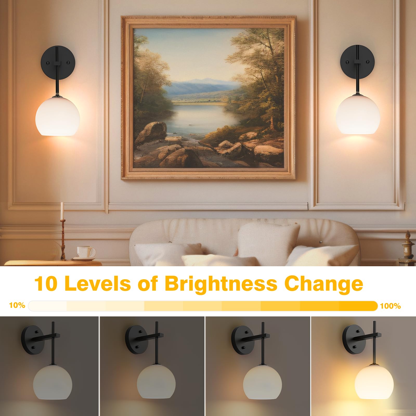 Wall Sconces Set of Two, Wireless Battery Operated Wall Decor with Remote, Sconces Wall Lighting with Glass V1171-CB-BOM000897