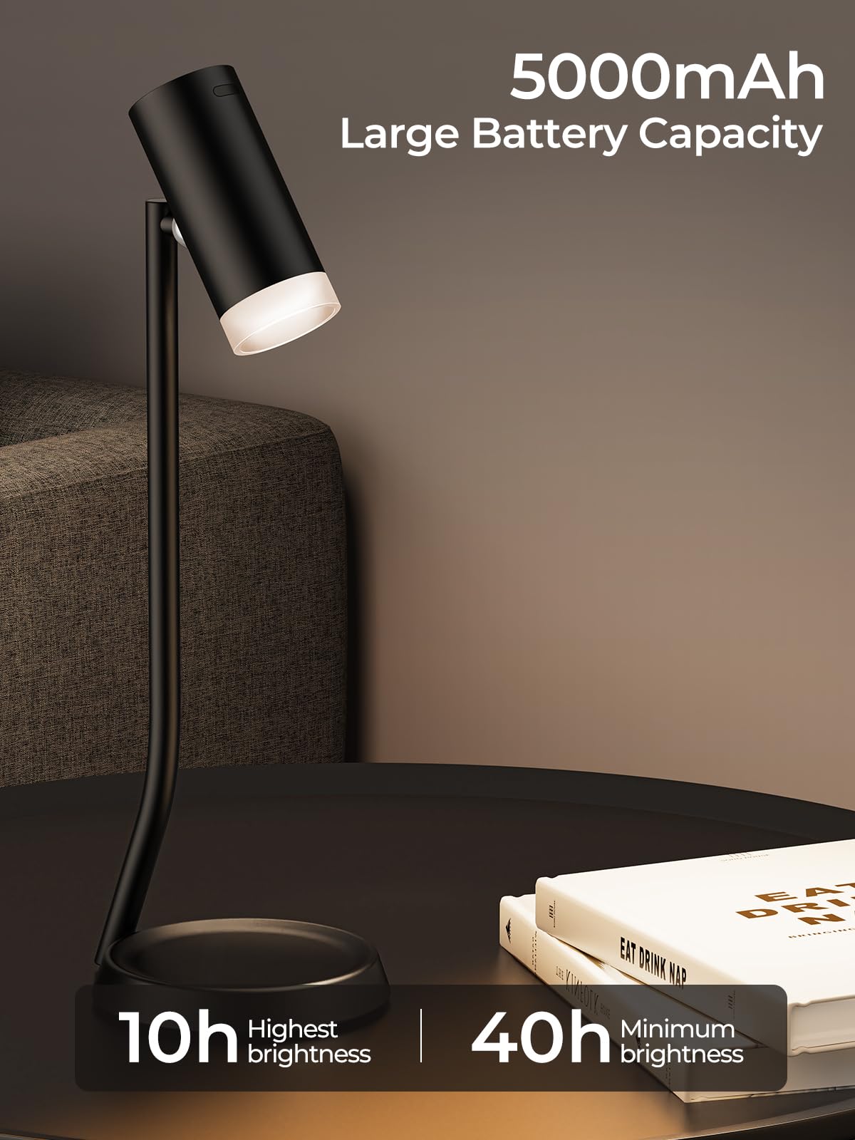 Cordless Table Lamps, Battery Operated Portable Table Light with Magnetic Adjustable Angle Head, 5000mAh V1171-CB-BOM000959