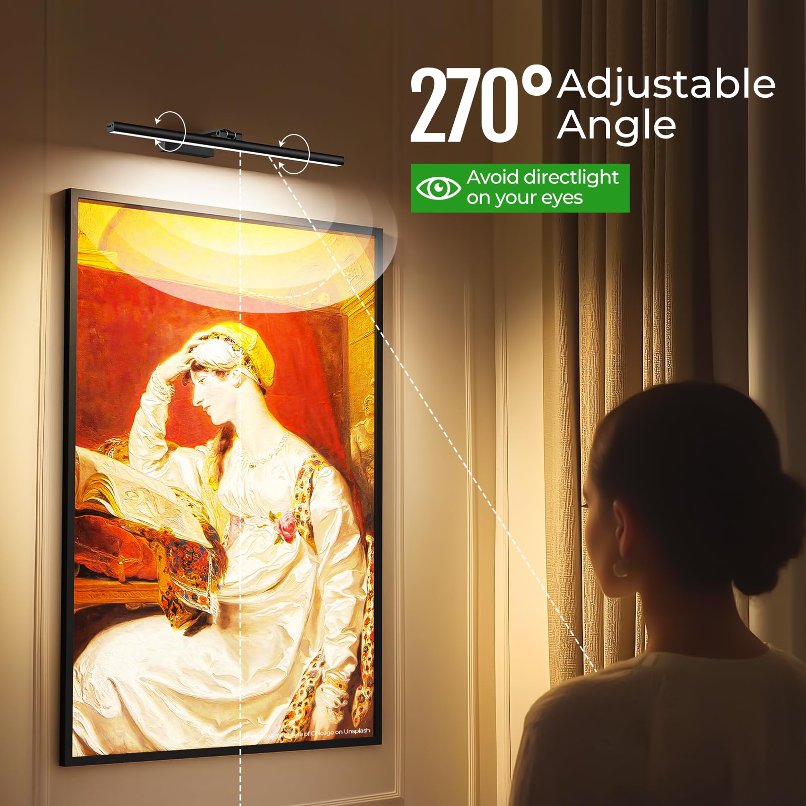 Wireless Picture Lights for Wall, Battery Operated Wall Light for Painting Rechargeable CCT Rotatable Art V1171-CB-BOM000967