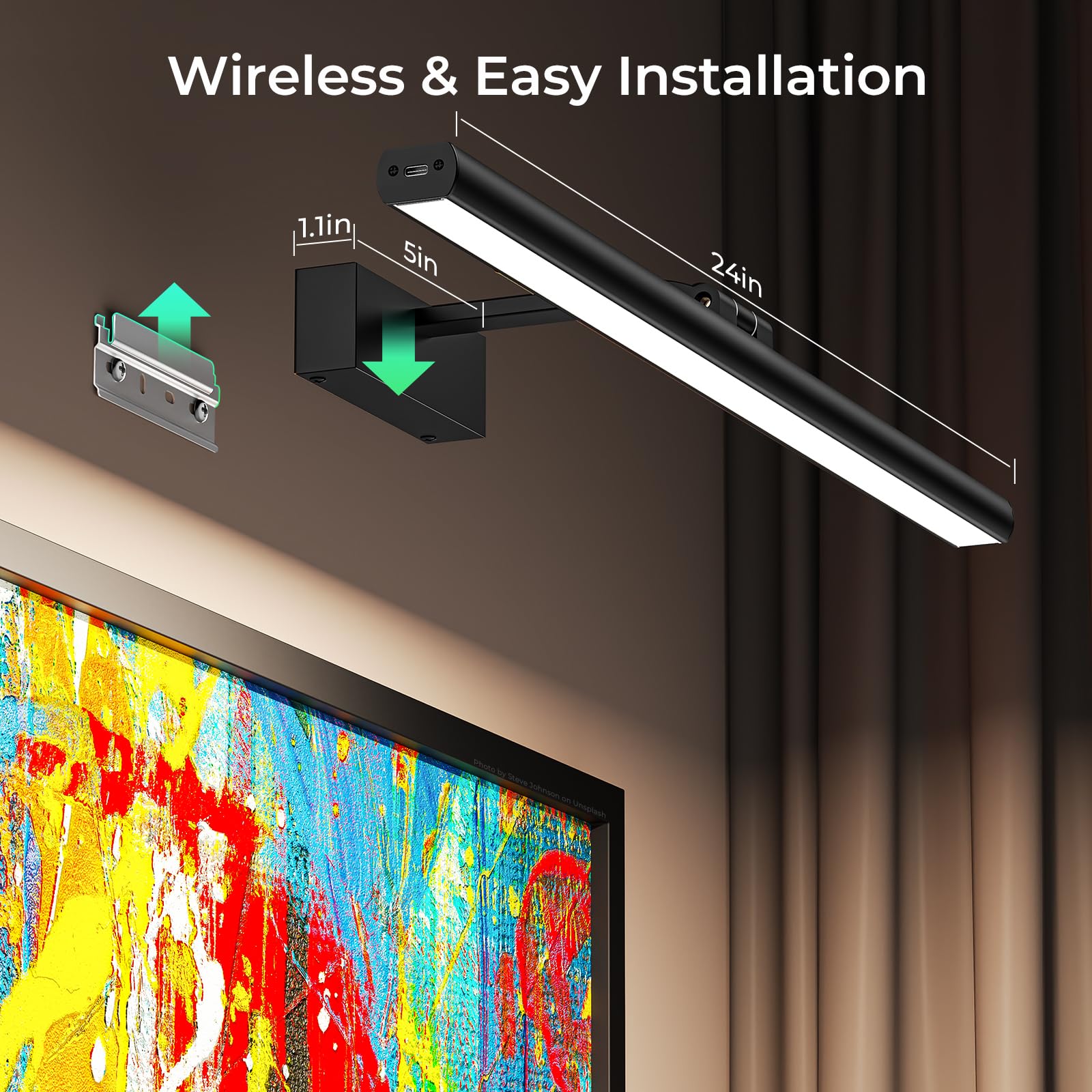 Wireless Picture Lights for Wall, Battery Operated Wall Light for Painting Rechargeable CCT Rotatable Art V1171-CB-BOM000967
