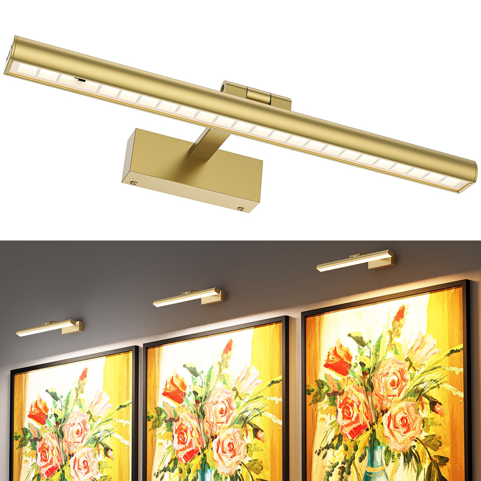 Wireless Picture Lights for Wall, Battery Operated Wall Light for Painting Rechargeable CCT Rotatable Art V1171-CB-BOM000968