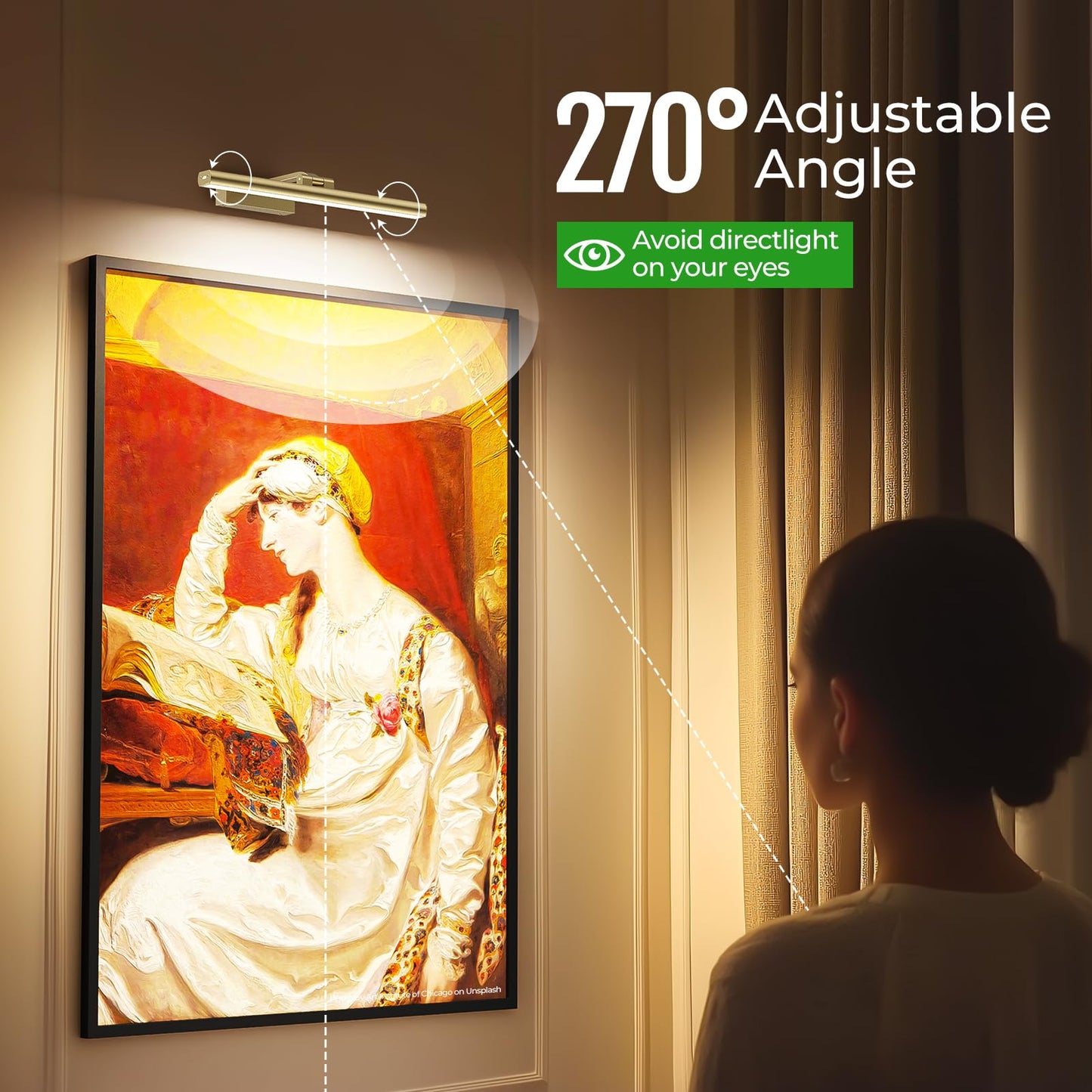Wireless Picture Lights for Wall, Battery Operated Wall Light for Painting Rechargeable CCT Rotatable Art V1171-CB-BOM000968