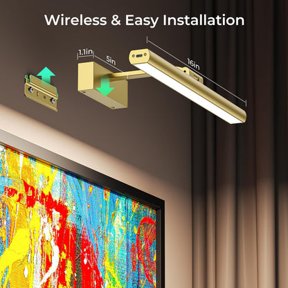 Wireless Picture Lights for Wall, Battery Operated Wall Light for Painting Rechargeable CCT Rotatable Art V1171-CB-BOM000968