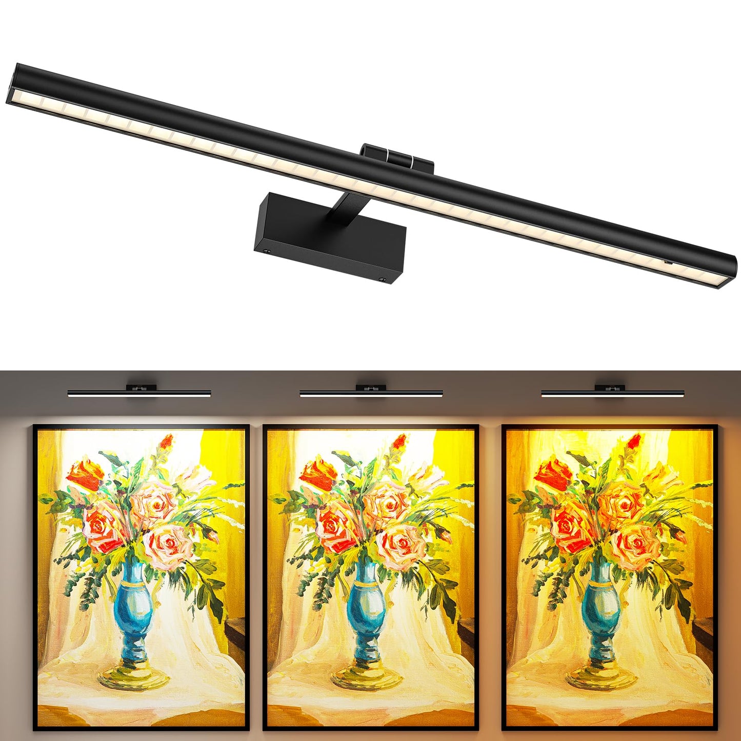 Wireless Picture Lights for Wall, Battery Operated Wall Light for Painting Rechargeable CCT Rotatable Art V1171-CB-BOM000969