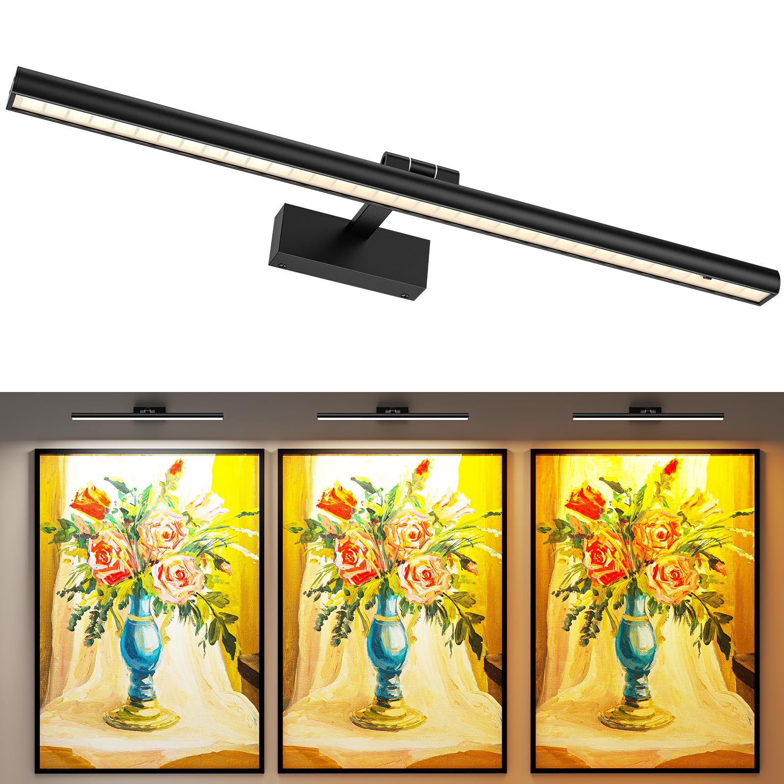 Wireless Picture Lights for Wall, Battery Operated Wall Light for Painting Rechargeable CCT Rotatable Art V1171-CB-BOM000969