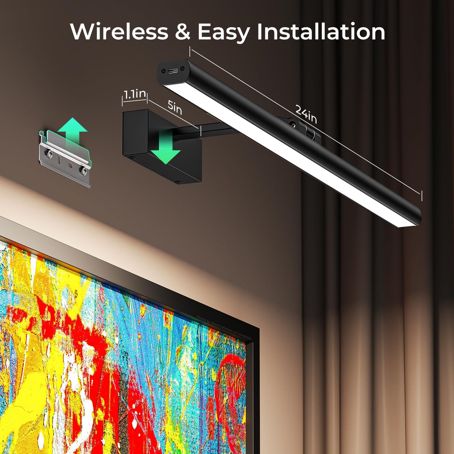 Wireless Picture Lights for Wall, Battery Operated Wall Light for Painting Rechargeable CCT Rotatable Art V1171-CB-BOM000969