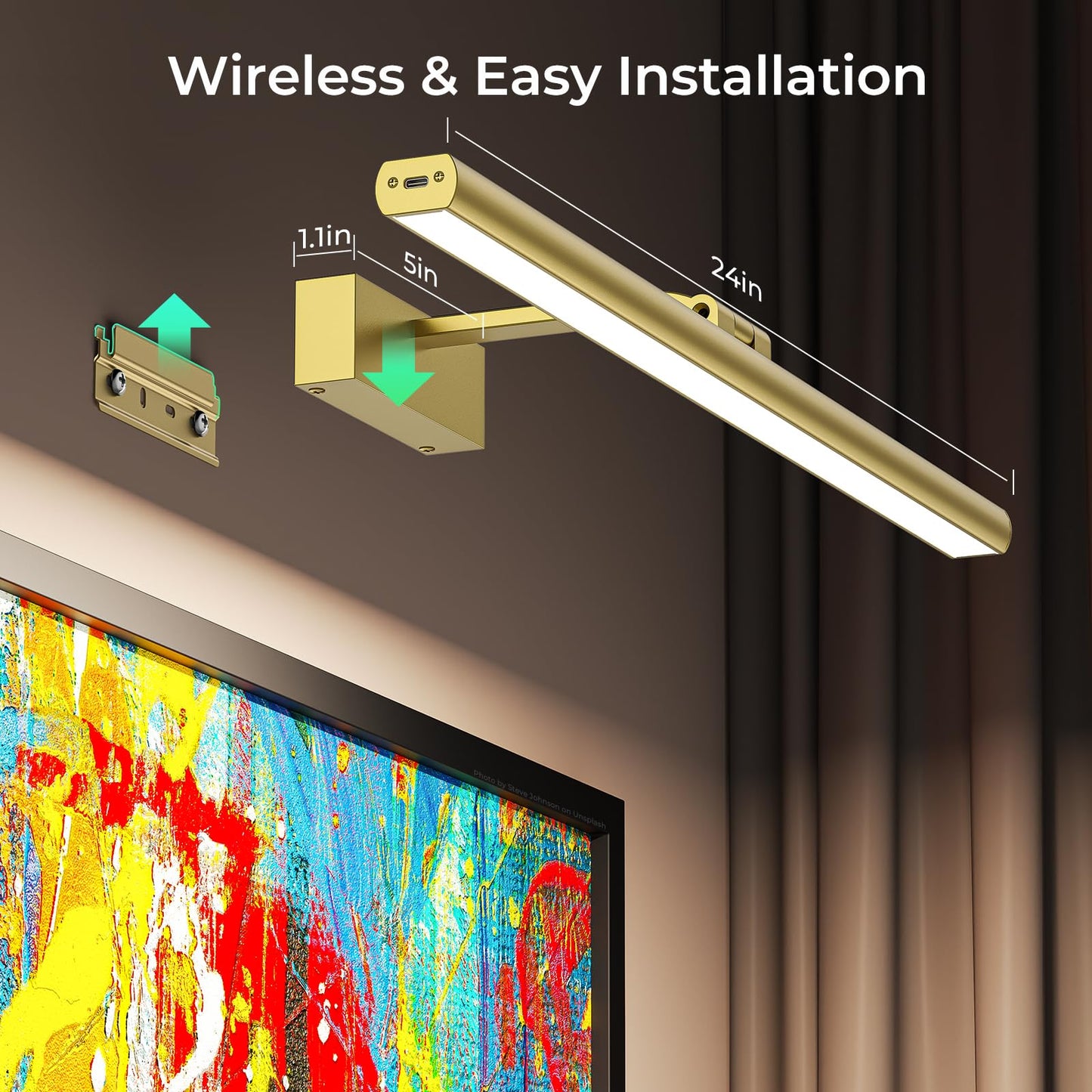 Wireless Picture Lights for Wall, Battery Operated Wall Light for Painting Rechargeable CCT Rotatable Art V1171-CB-BOM000970