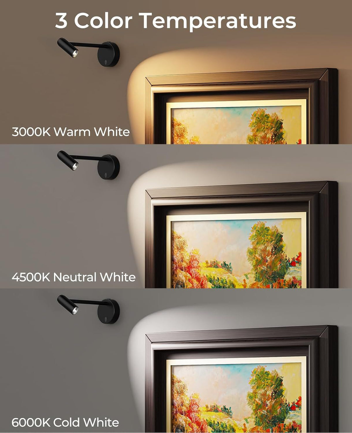 Picture Light for Wall, Battery Operated Art Light for Paintings CCT Dimmable Recharging Gallery Battery Wall V1171-CB-BOM001240-2