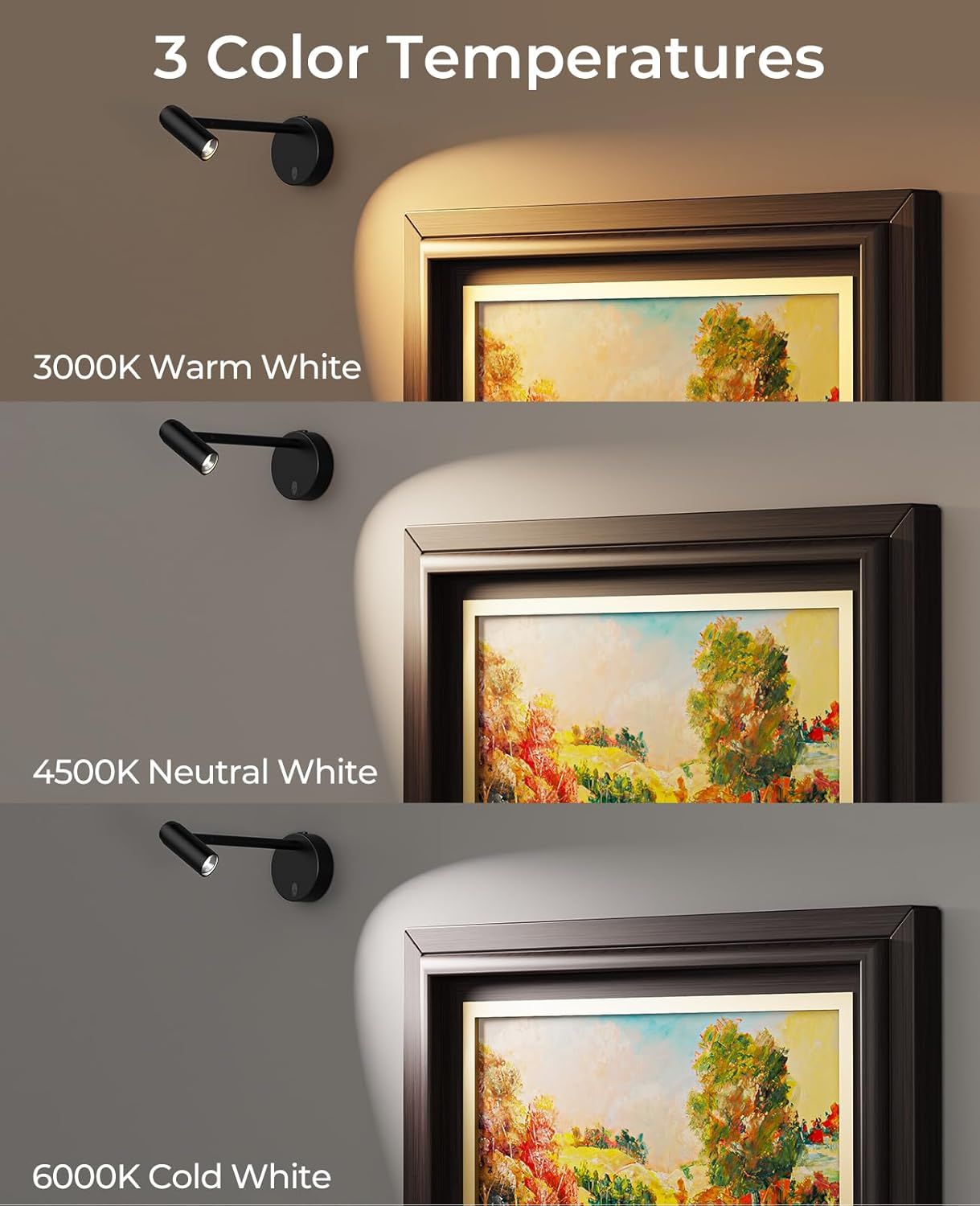 Picture Light for Wall, Battery Operated Art Light for Paintings CCT Dimmable Recharging Gallery Battery Wall V1171-CB-BOM001240-2
