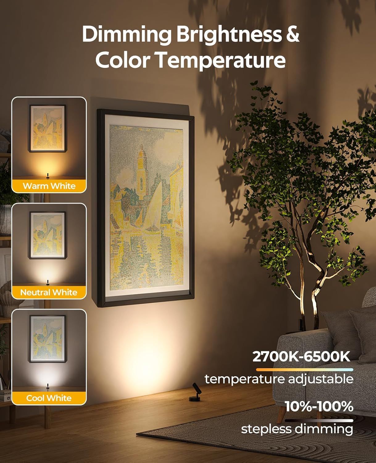 Spotlights Indoor, No-Glare Rechargeable Floor Can Light for Plants with Remote, Wireless Art Accent Spot V1171-CB-BOM001241-2