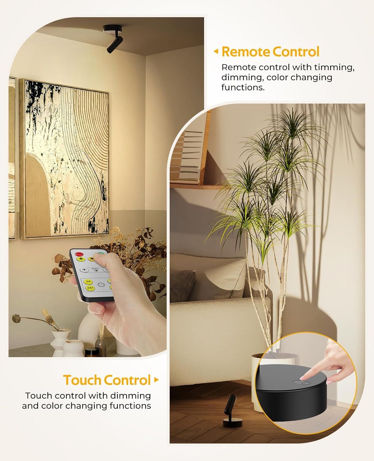 Spotlights Indoor, No-Glare Rechargeable Floor Can Light for Plants with Remote, Wireless Art Accent Spot V1171-CB-BOM001241-2