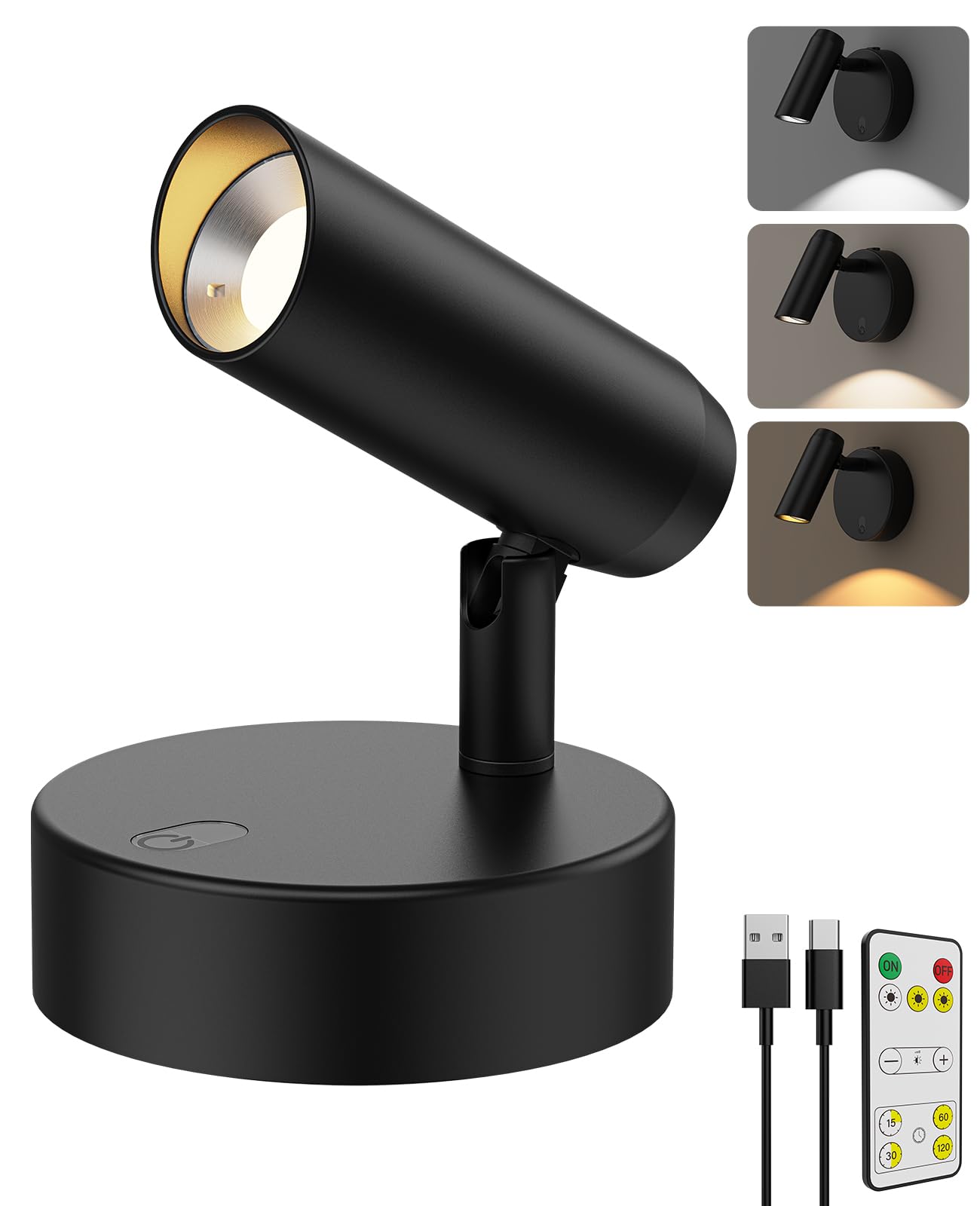 Spotlights Indoor, No-Glare Rechargeable Floor Can Light for Plants with Remote, Wireless Art Accent Spot V1171-CB-BOM001241